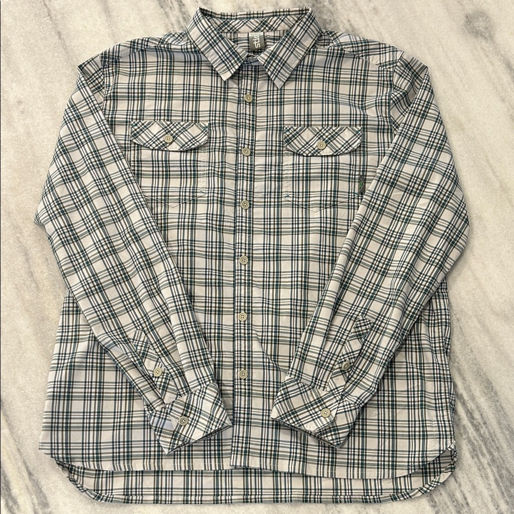Stio Men’s Lone Tree Cotton Blend Button Dow Shirt sz XXL in Green Plaid